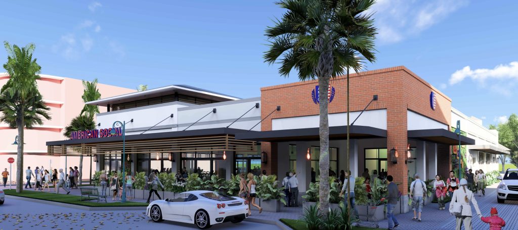 A rendering of the future outdoor dining portion of American Social, Delray Beach, FL. (Planning Document)